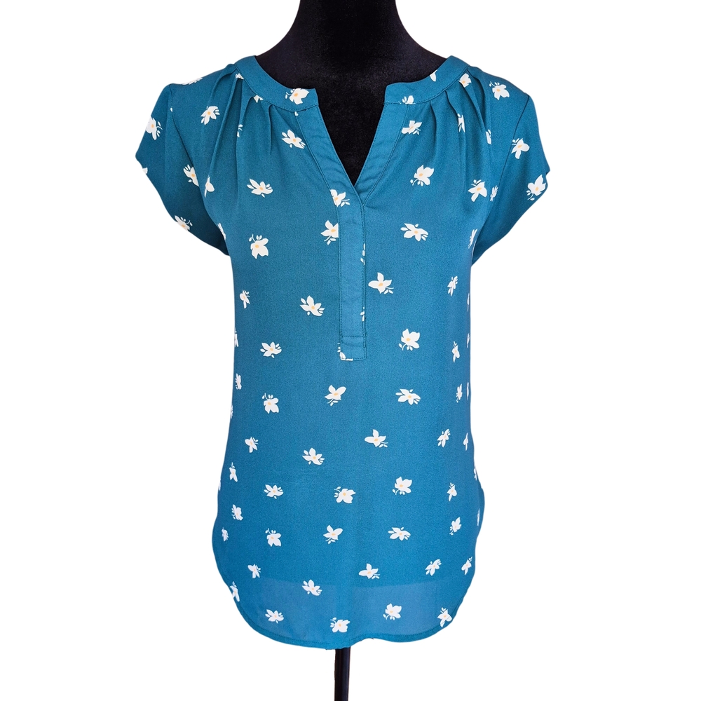41 Hawthorn Teal Floral Short Sleeve Blouse | Size Small